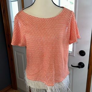 Eva Franco Open Knit Top with Feathers